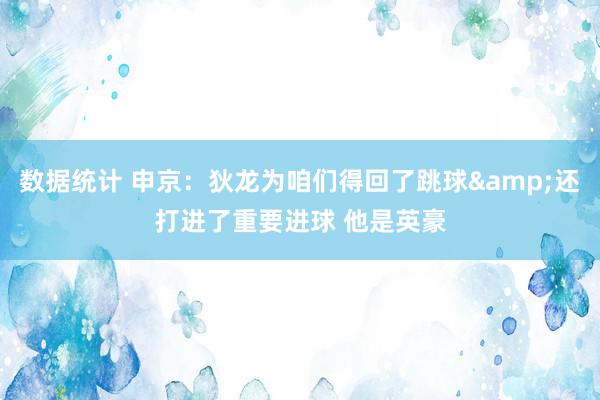 数据统计 申京：狄龙为咱们得回了跳球&还打进了重要进球 他是英豪