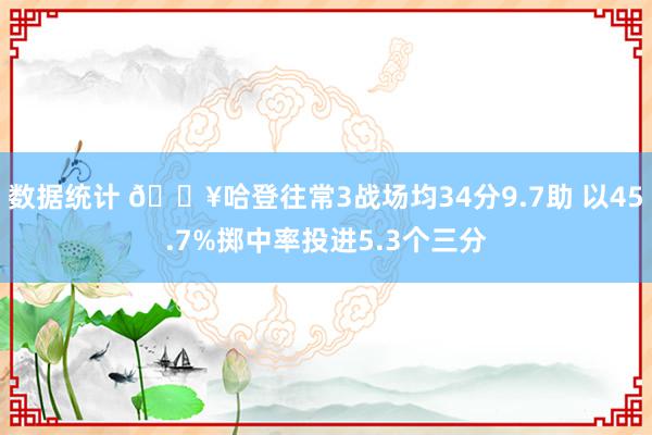 数据统计 🔥哈登往常3战场均34分9.7助 以45.7%掷中率投进5.3个三分