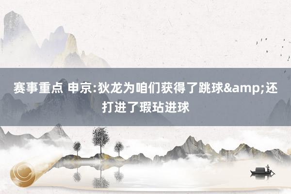 赛事重点 申京:狄龙为咱们获得了跳球&还打进了瑕玷进球