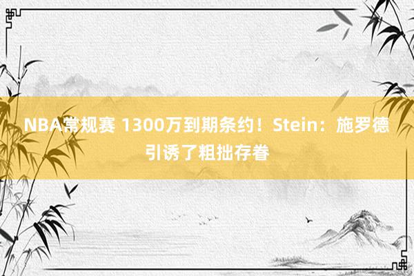 NBA常规赛 1300万到期条约！Stein：施罗德引诱了粗拙存眷