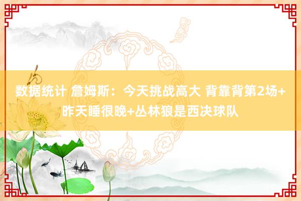 数据统计 詹姆斯：今天挑战高大 背靠背第2场+昨天睡很晚+丛林狼是西决球队