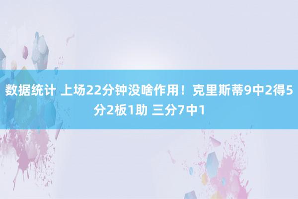 数据统计 上场22分钟没啥作用！克里斯蒂9中2得5分2板1助 三分7中1