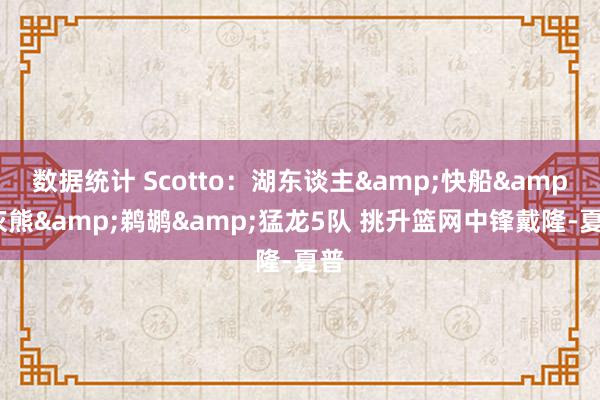 数据统计 Scotto：湖东谈主&快船&灰熊&鹈鹕&猛龙5队 挑升篮网中锋戴隆-夏普