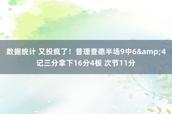 数据统计 又投疯了！普理查德半场9中6&4记三分拿下16分4板 次节11分