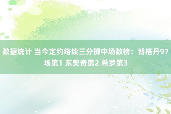 数据统计 当今定约络续三分掷中场数榜：博格丹97场第1 东契奇第2 希罗第3